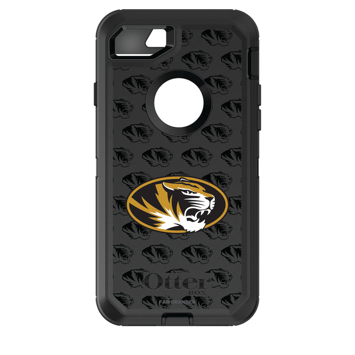 OtterBox Black Phone case with Missouri Tigers Primary Logo on Repeating Wordmark Background