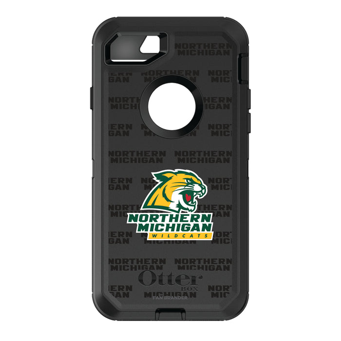 OtterBox Black Phone case with Northern Michigan University Wildcats Primary Logo on Repeating Wordmark Background