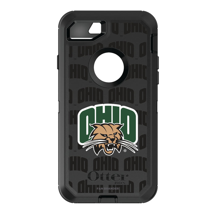 OtterBox Black Phone case with Ohio University Bobcats Primary Logo on Repeating Wordmark Background