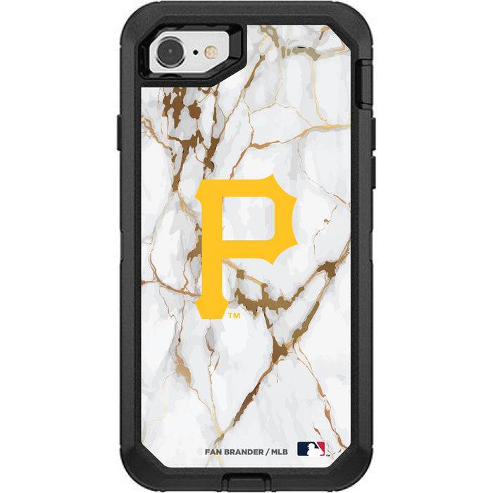 OtterBox Black Phone case with Pittsburgh Pirates Primary Logo on white marble Background