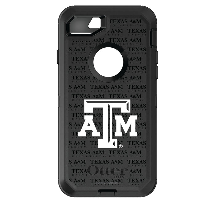OtterBox Black Phone case with Texas A&M Aggies Primary Logo on Repeating Wordmark Background
