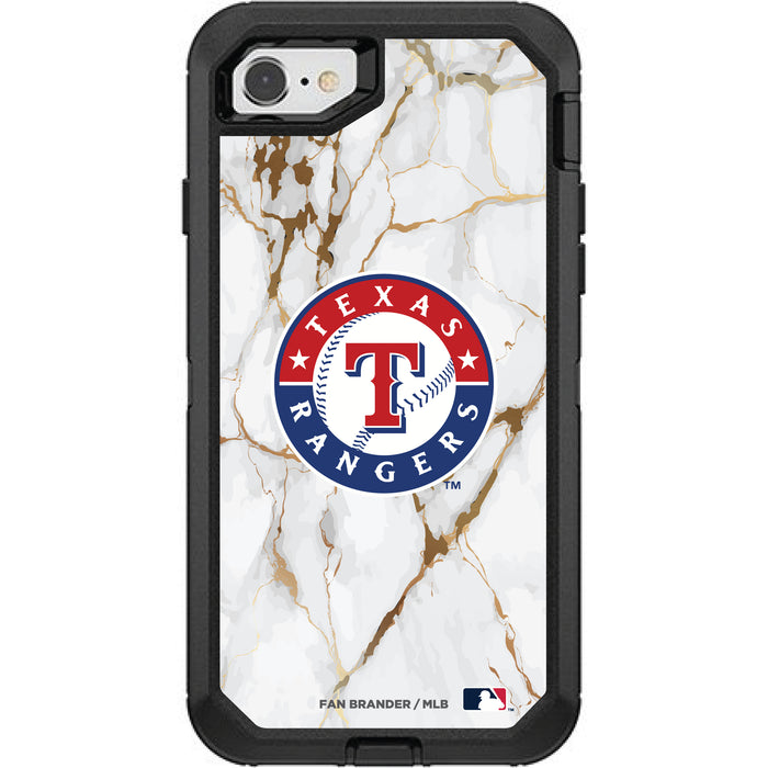 OtterBox Black Phone case with Texas Rangers Primary Logo on white marble Background