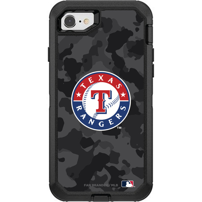 OtterBox Black Phone case with Texas Rangers Primary Logo Urban Camo background