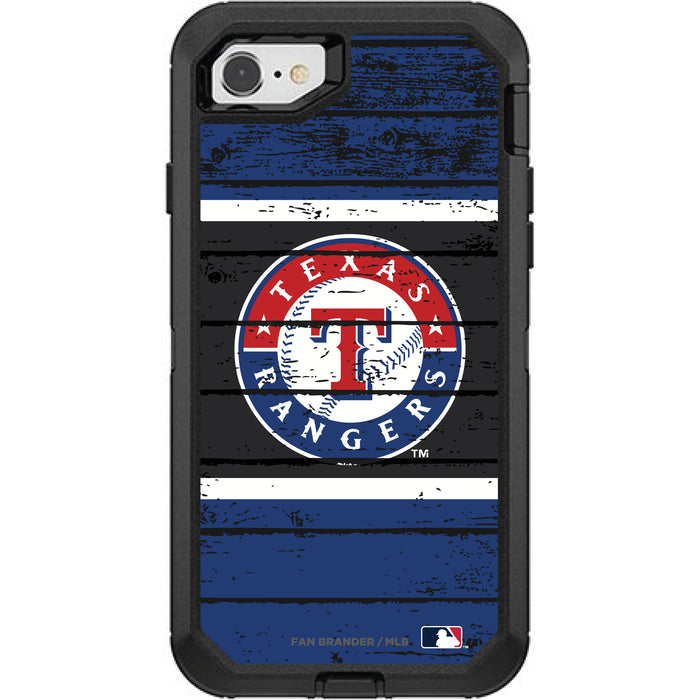 OtterBox Black Phone case with Texas Rangers Primary Logo on Wood Design
