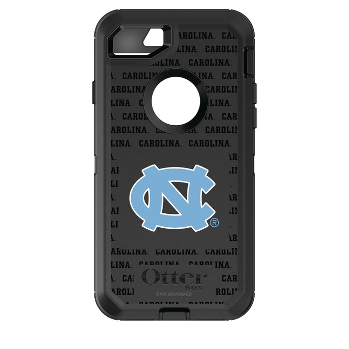 OtterBox Black Phone case with UNC Tar Heels Primary Logo on Repeating Wordmark Background