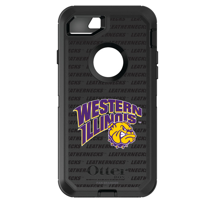 OtterBox Black Phone case with Western Illinois University Leathernecks Primary Logo on Repeating Wordmark Background