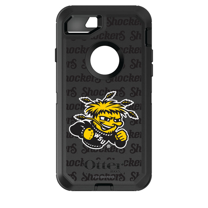 OtterBox Black Phone case with Wichita State Shockers Primary Logo on Repeating Wordmark Background