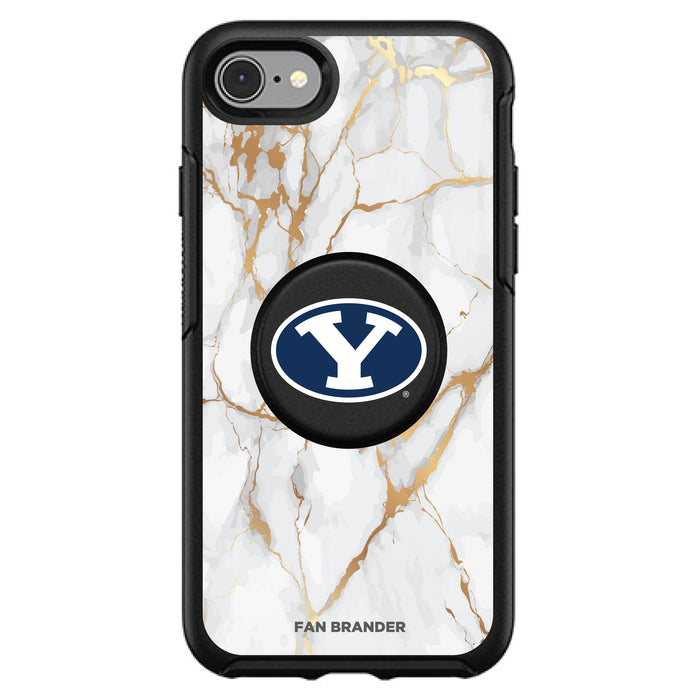 OtterBox Otter + Pop symmetry Phone case with Brigham Young Cougars White Marble Background