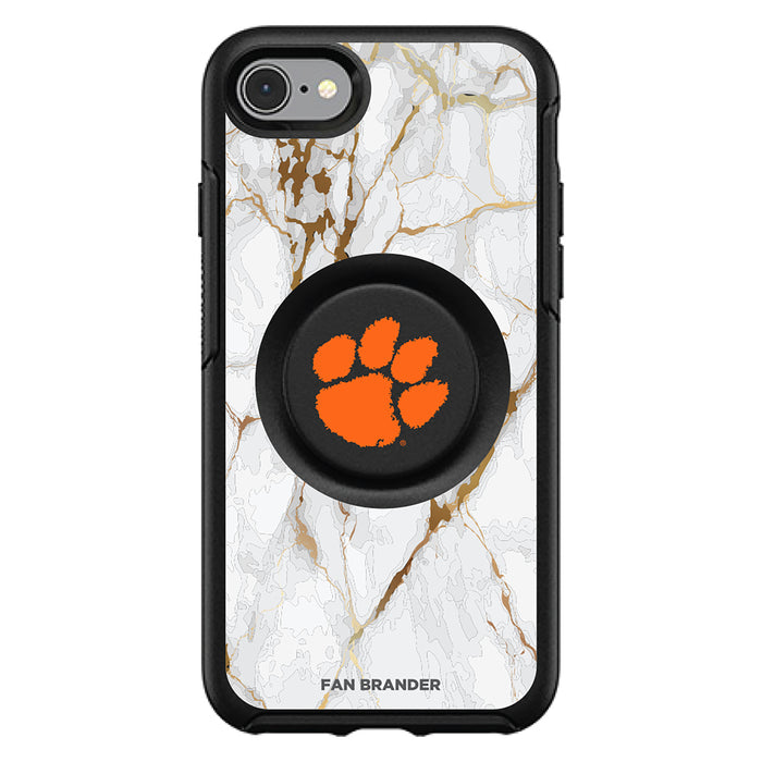 OtterBox Otter + Pop symmetry Phone case with Clemson Tigers White Marble Background