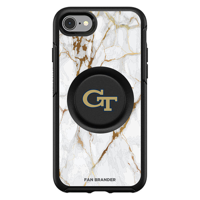 OtterBox Otter + Pop symmetry Phone case with Georgia Tech Yellow Jackets White Marble Background