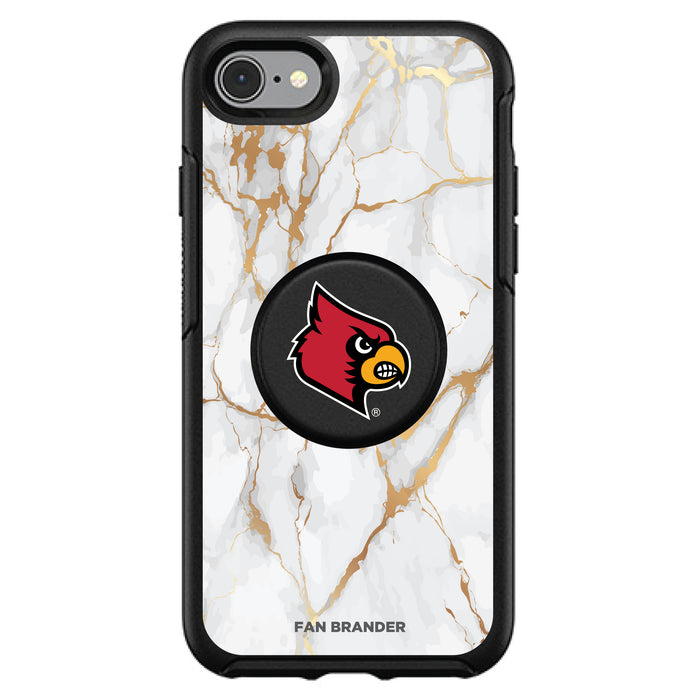OtterBox Otter + Pop symmetry Phone case with Louisville Cardinals Primary Logo and White Marble design
