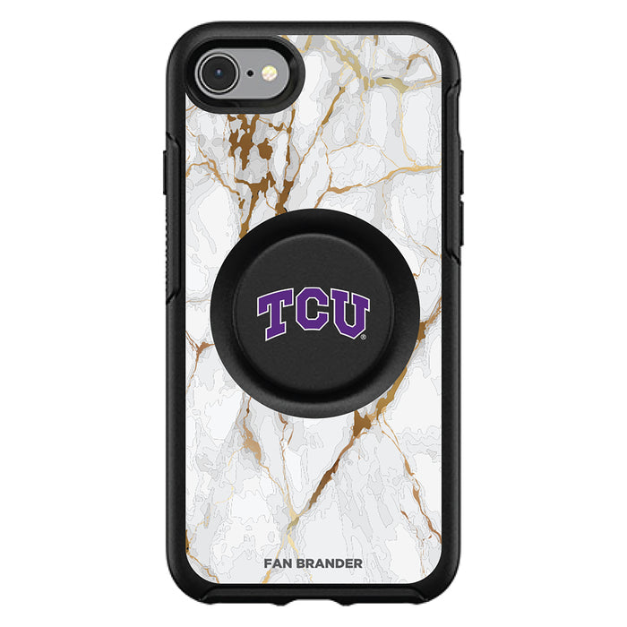 OtterBox Otter + Pop symmetry Phone case with Texas Christian University Horned Frogs White Marble Background