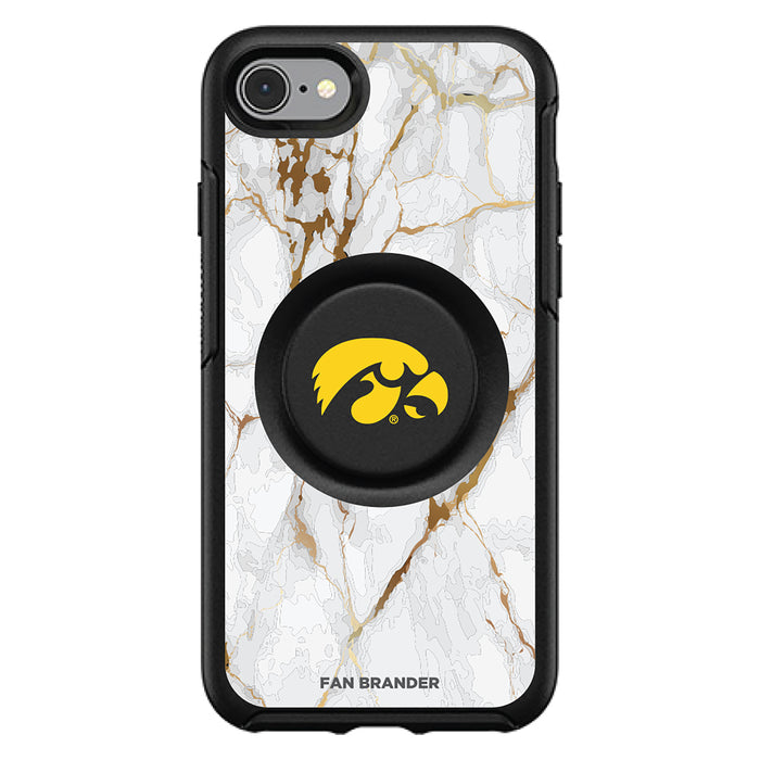 OtterBox Otter + Pop symmetry Phone case with Iowa Hawkeyes White Marble Background