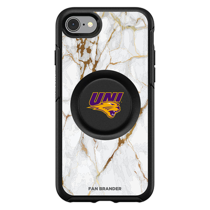 OtterBox Otter + Pop symmetry Phone case with Northern Iowa Panthers White Marble Background