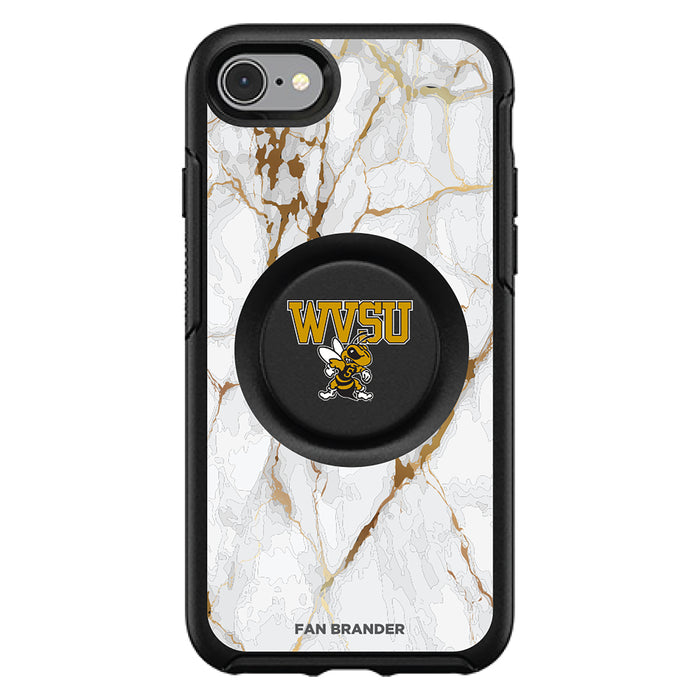OtterBox Otter + Pop symmetry Phone case with West Virginia State Univ Yellow Jackets White Marble Background
