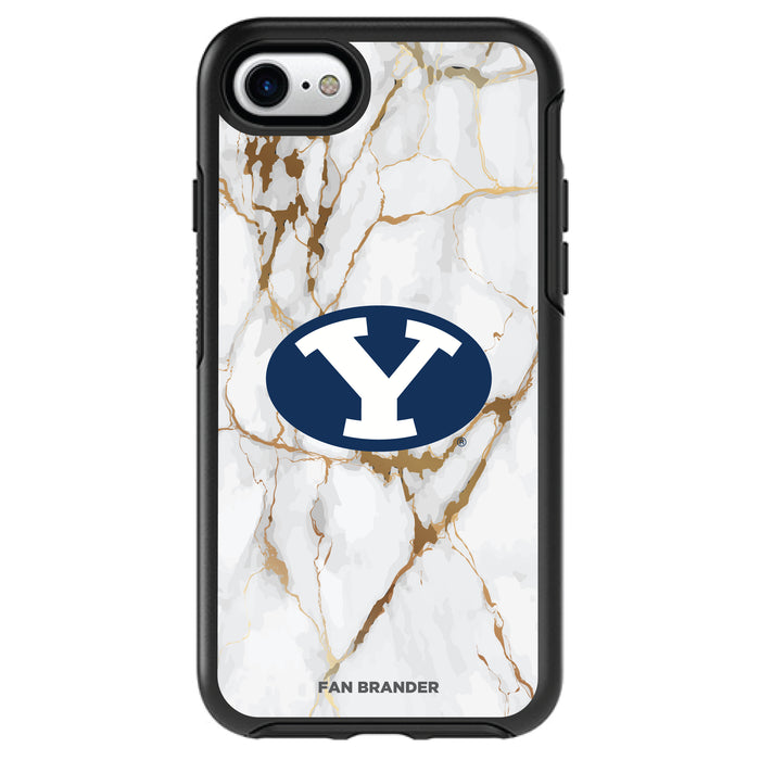 OtterBox Black Phone case with Brigham Young Cougars Tide White Marble Background