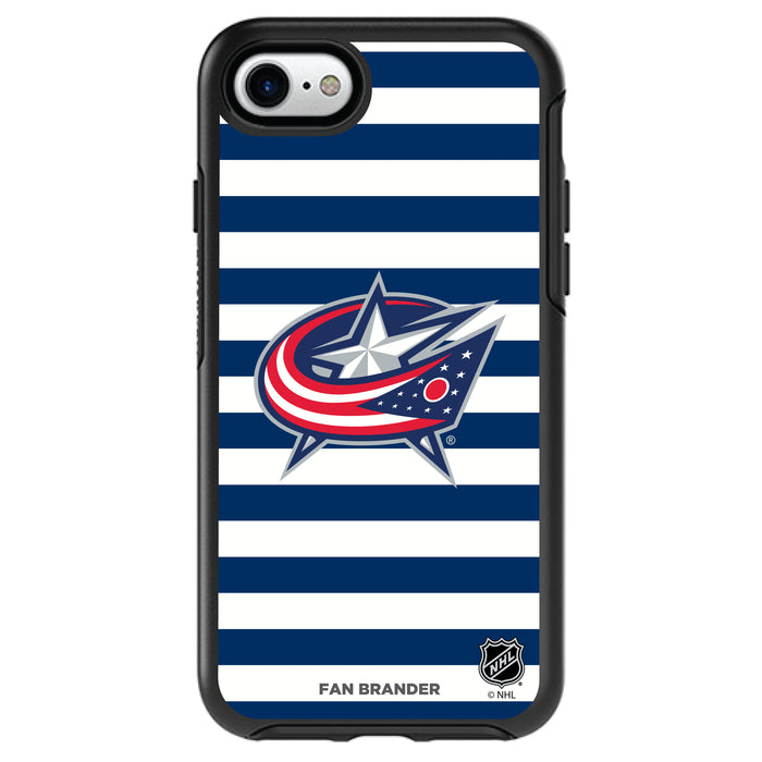 OtterBox Black Phone case with Columbus Blue Jackets Primary Logo and Striped Design