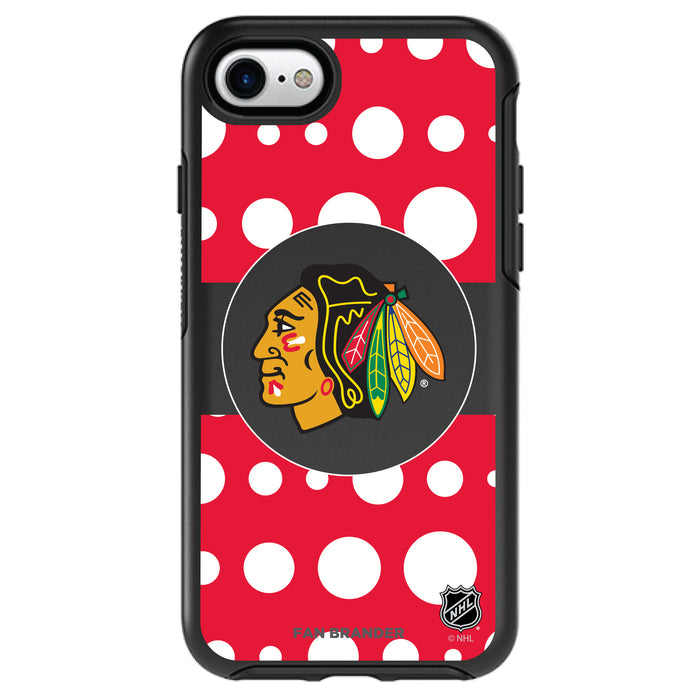 OtterBox Black Phone case with Chicago Blackhawks Polka Dots design