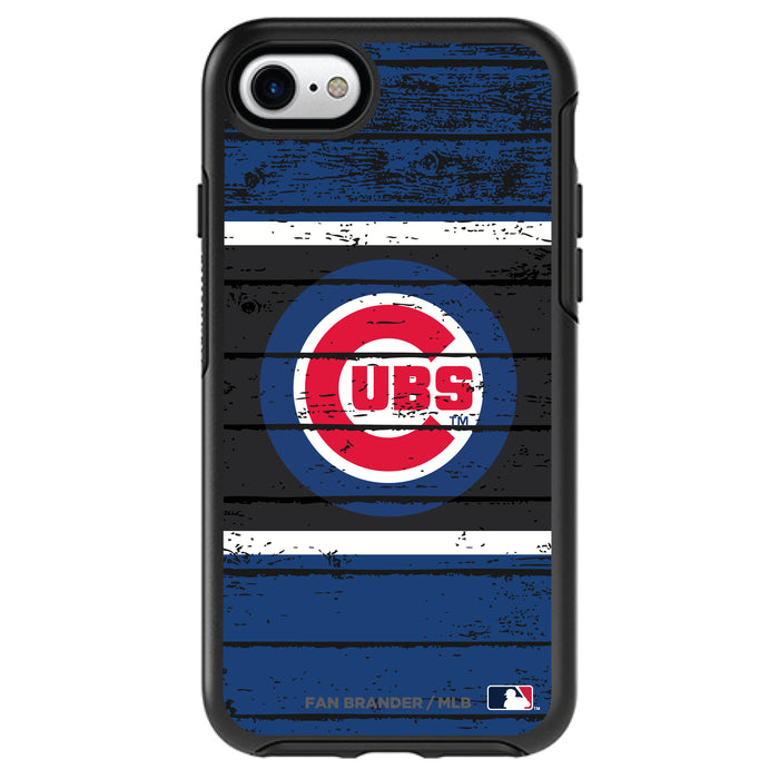 OtterBox Black Phone case with Chicago Cubs Primary Logo on Wood Design