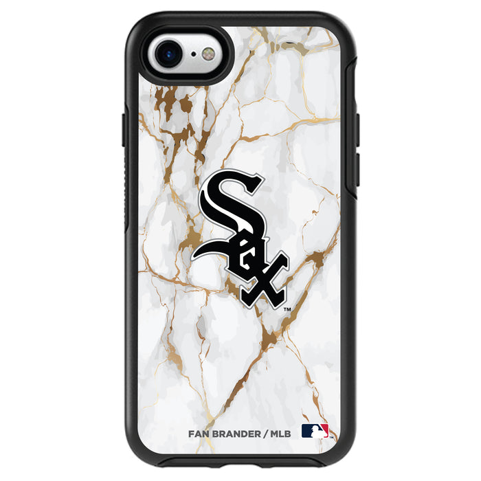 OtterBox Black Phone case with Chicago White Sox Primary Logo on white marble Background