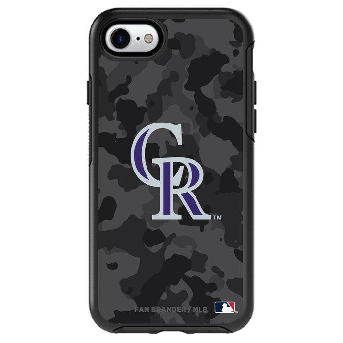 OtterBox Black Phone case with Colorado Rockies Primary Logo Urban Camo background