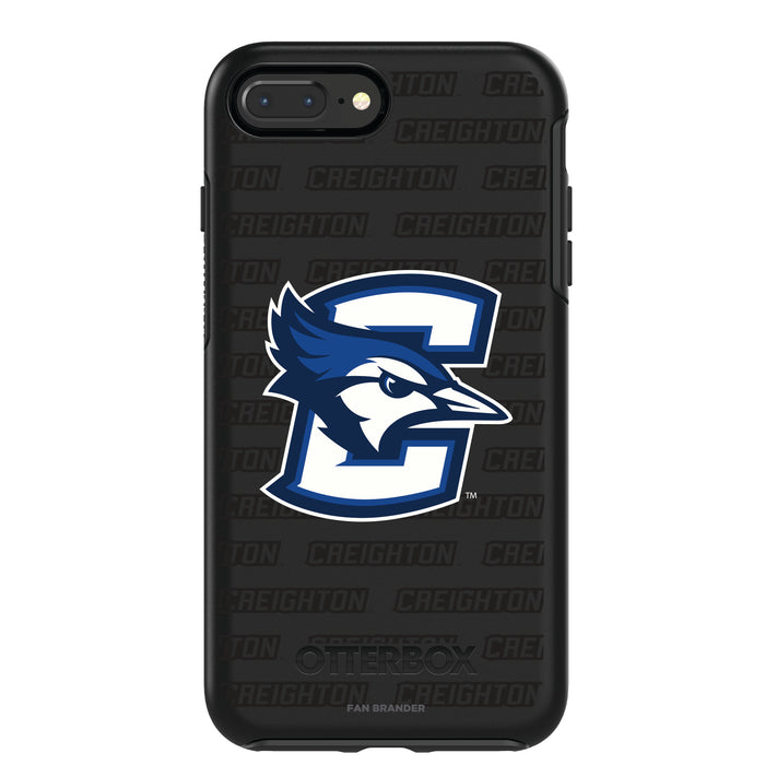 OtterBox Black Phone case with Creighton University Bluejays Primary Logo on Repeating Wordmark Background