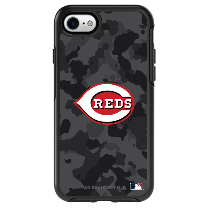 OtterBox Black Phone case with Cincinnati Reds Primary Logo Urban Camo background