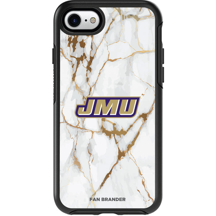 OtterBox Black Phone case with James Madison Dukes Tide White Marble Background