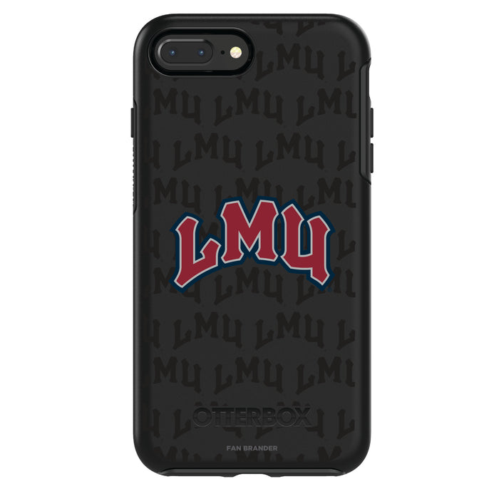 OtterBox Black Phone case with Loyola Marymount University Lions Primary Logo on Repeating Wordmark Background