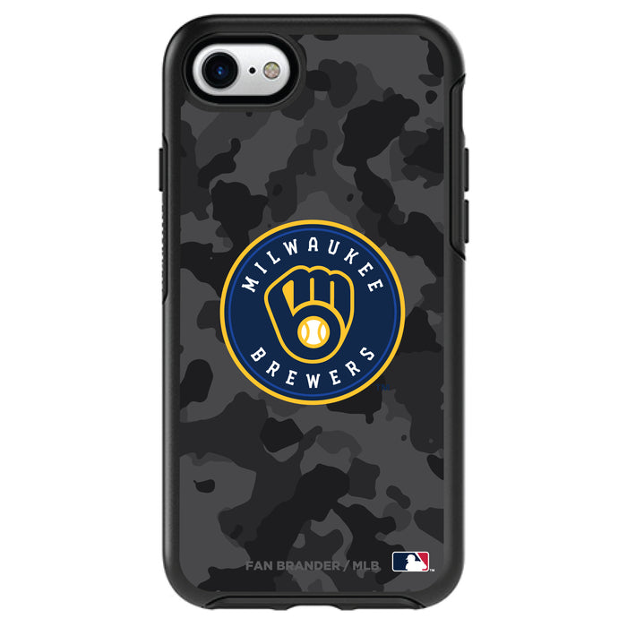 OtterBox Black Phone case with Milwaukee Brewers Primary Logo Urban Camo background