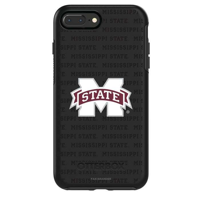 OtterBox Black Phone case with Mississippi State Bulldogs Primary Logo on Repeating Wordmark Background