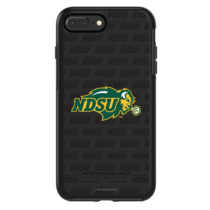 OtterBox Black Phone case with North Dakota State Bison Primary Logo on Repeating Wordmark Background