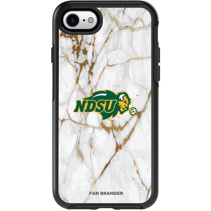 OtterBox Black Phone case with North Dakota State Bison Tide White Marble Background