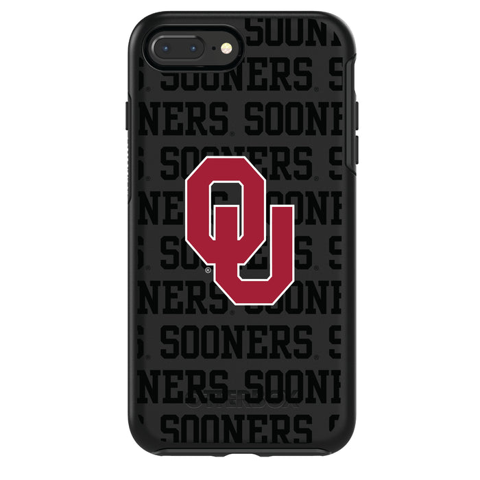 OtterBox Black Phone case with Oklahoma Sooners Primary Logo on Repeating Wordmark Background