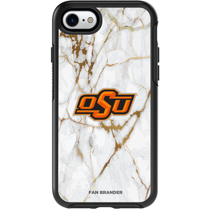 OtterBox Black Phone case with Oklahoma State Cowboys Tide White Marble Background