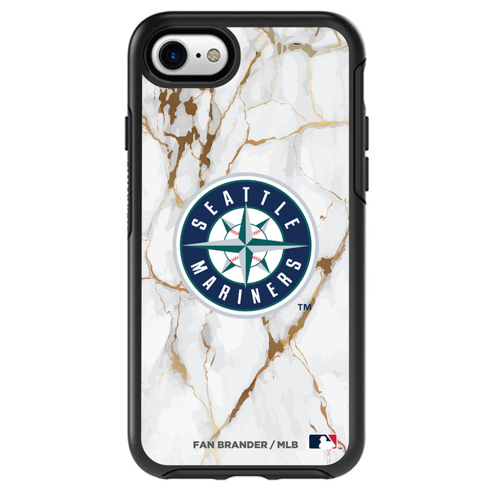 OtterBox Black Phone case with Seattle Mariners Primary Logo on white marble Background