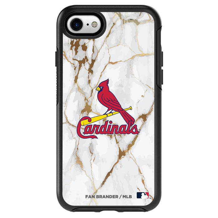 OtterBox Black Phone case with St. Louis Cardinals Primary Logo on white marble Background