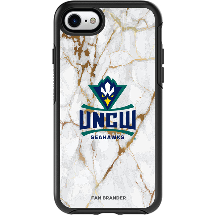 OtterBox Black Phone case with UNC Wilmington Seahawks Tide White Marble Background