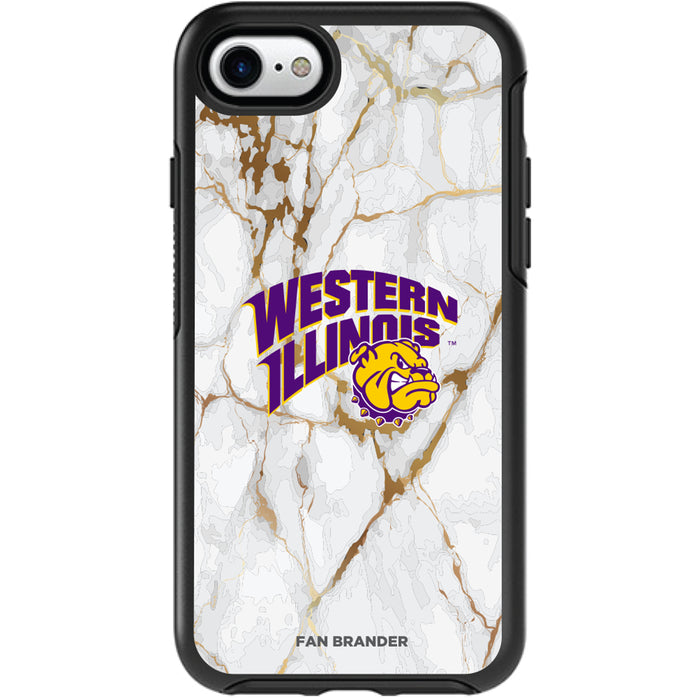 OtterBox Black Phone case with Western Illinois University Leathernecks Tide White Marble Background