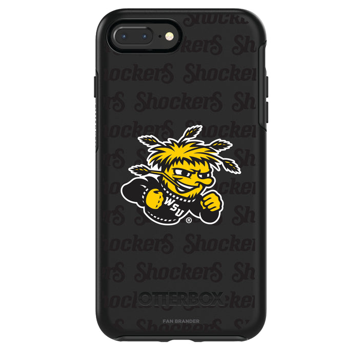 OtterBox Black Phone case with Wichita State Shockers Primary Logo on Repeating Wordmark Background