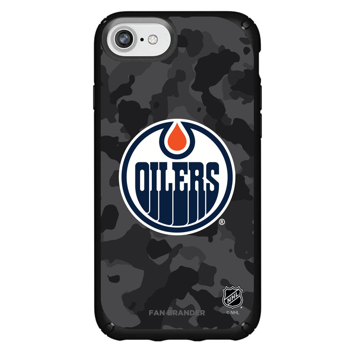 Speck Black Presidio Series Phone case with Edmonton Oilers Urban Camo Background