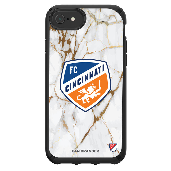 Speck Black Presidio Series Phone case with FC Cincinnati White Marble Background
