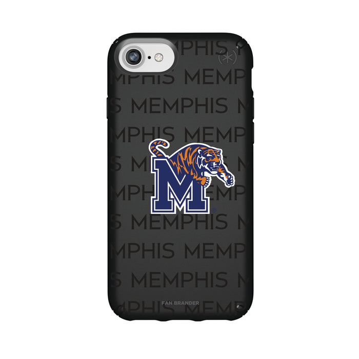 Speck Black Presidio Series Phone case with Memphis Tigers Primary Logo on Repeating Wordmark Background