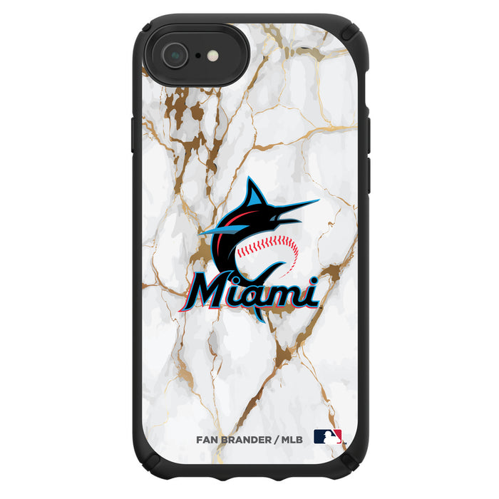 Speck Black Presidio Series Phone case with Miami Marlins Primary Logo with White Marble