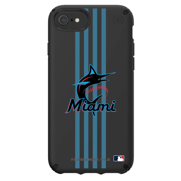 Speck Black Presidio Series Phone case with Miami Marlins Primary Logo with Vertical Stripes