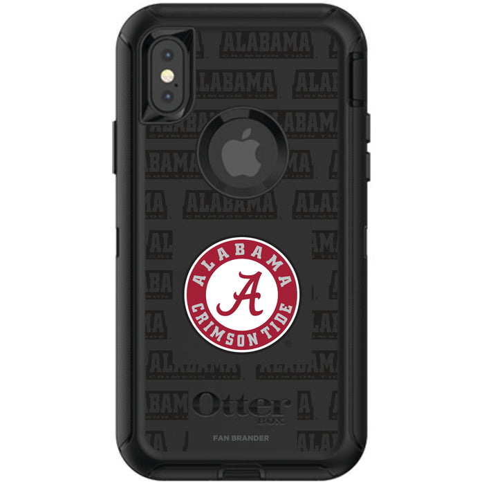 OtterBox Black Phone case with Alabama Crimson Tide Primary Logo on Repeating Wordmark Background
