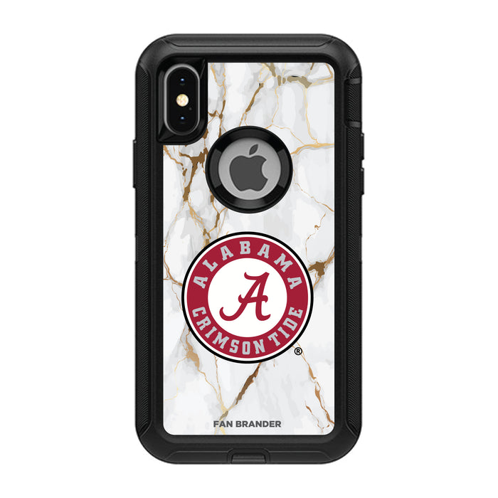 OtterBox Black Phone case with Alabama Crimson Tide Tide White Marble Background