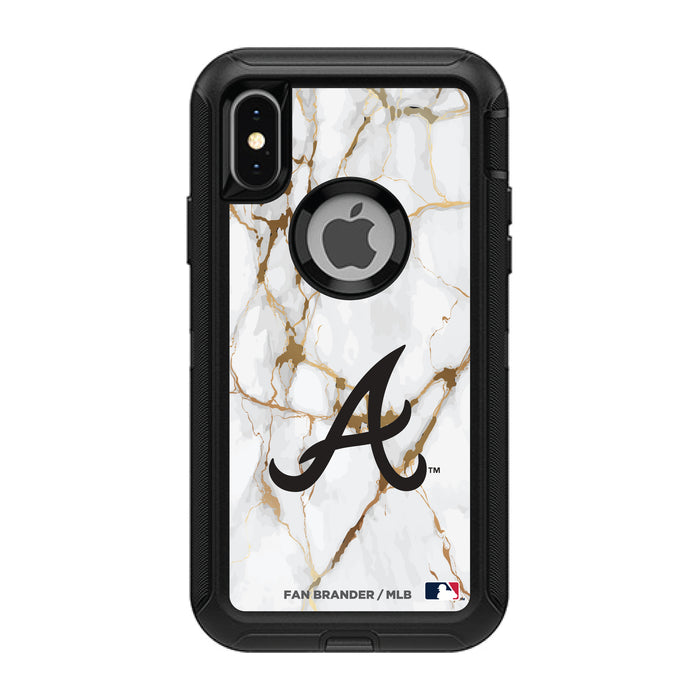 OtterBox Black Phone case with Atlanta Braves Primary Logo on white marble Background