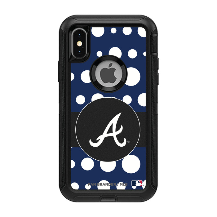 OtterBox Black Phone case with Atlanta Braves Primary Logo and Polka Dots Design