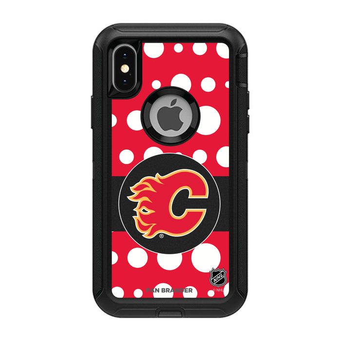 OtterBox Black Phone case with Calgary Flames Polka Dots design